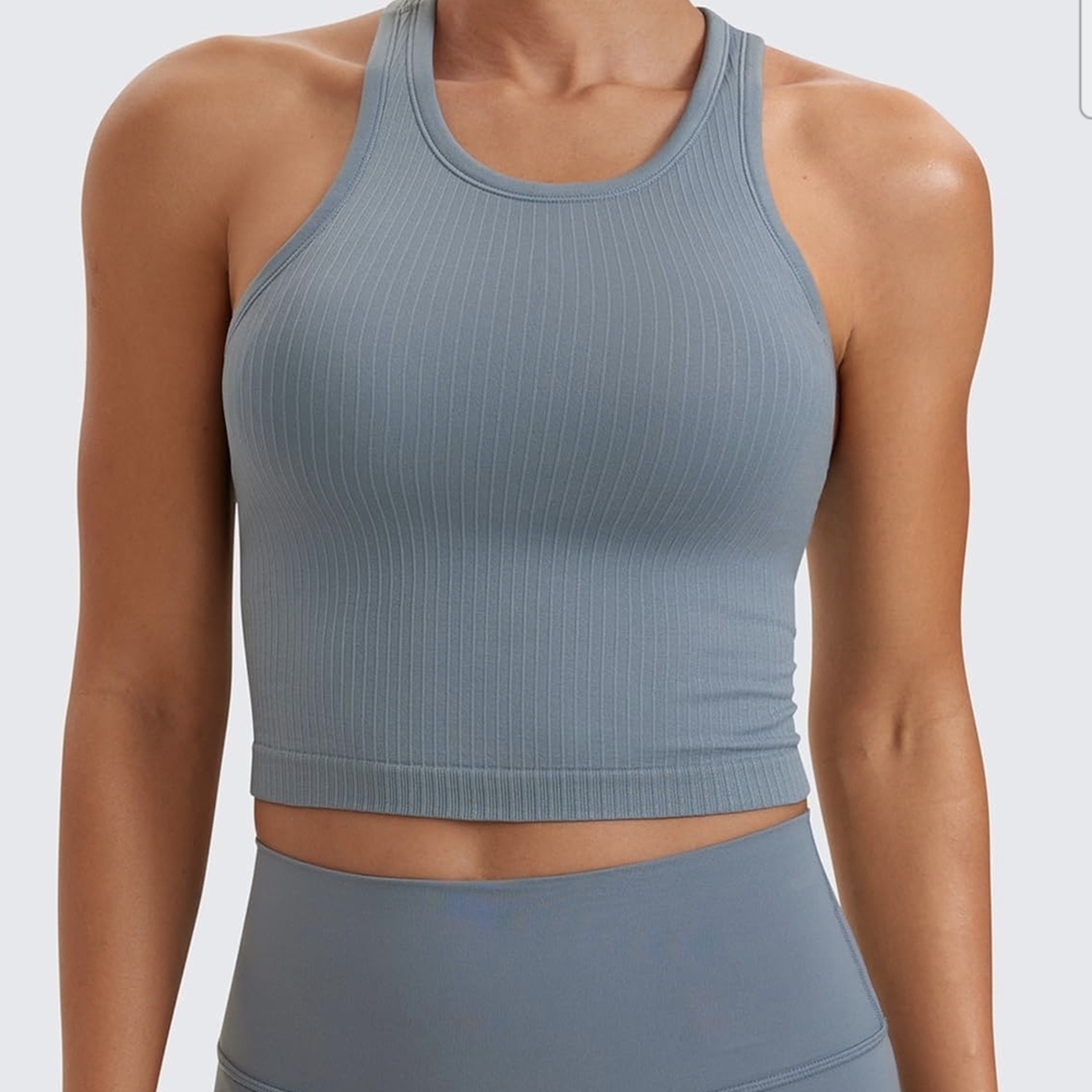 NWOT Women's Blue Seamless Ribbed Racerback Athletic Tank Top / Sports Bra XXS